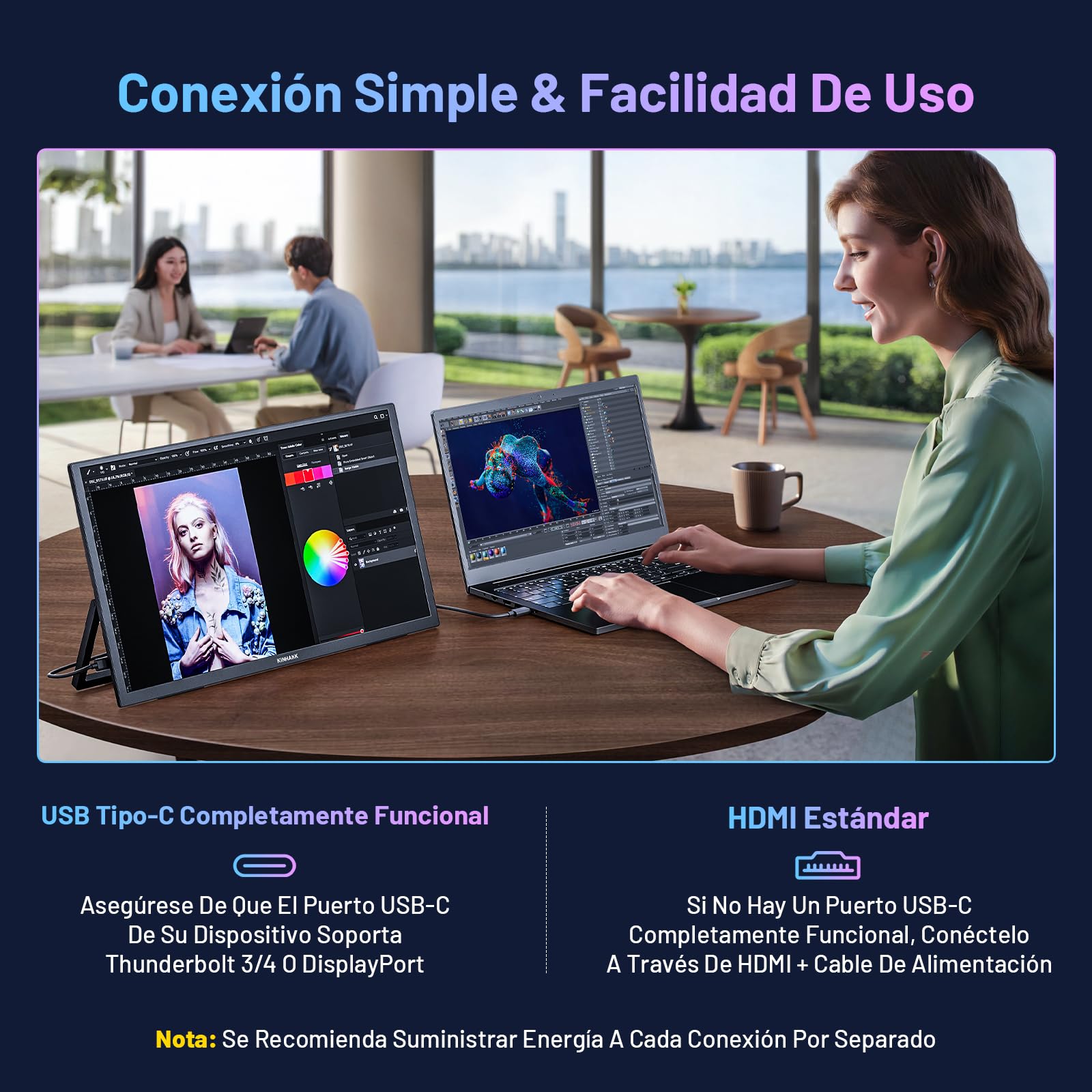 Monitor Portátil 4K HDR Pantalla Portatil con GTV OS, con Altavoces&Soporte | 18.4"/85% NTFC/IPS Pantalla de Extensión para Laptop/Xbo/PS5/Phone/USB C/HDMI, Compatible con VESA, Trabajo y Entretenimiento