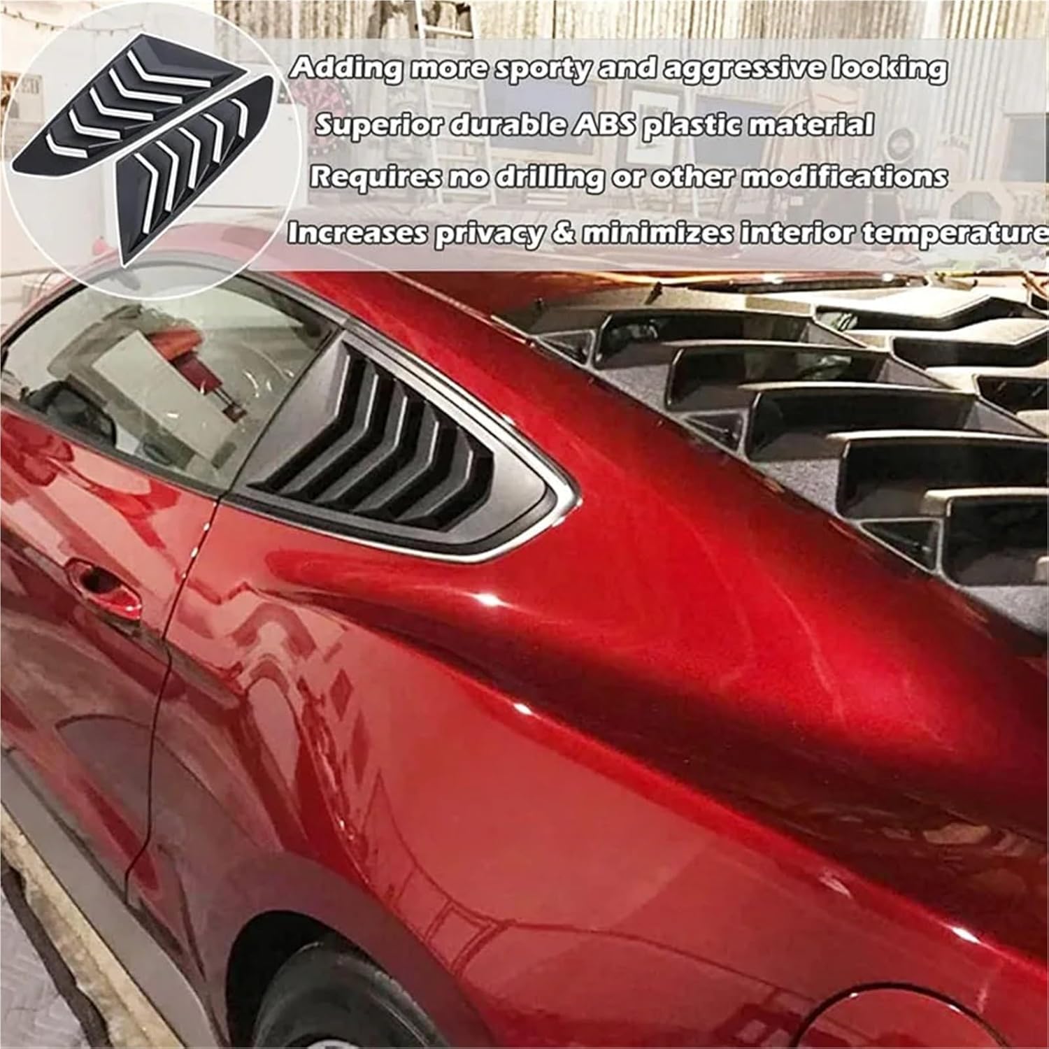 Window Louvers Rear+Side Window Louvers Compatible With Ford Mustang 2015-2023 Windshield Sun Shade Cover Vent GT Lambo Style Custom (Matte Black)