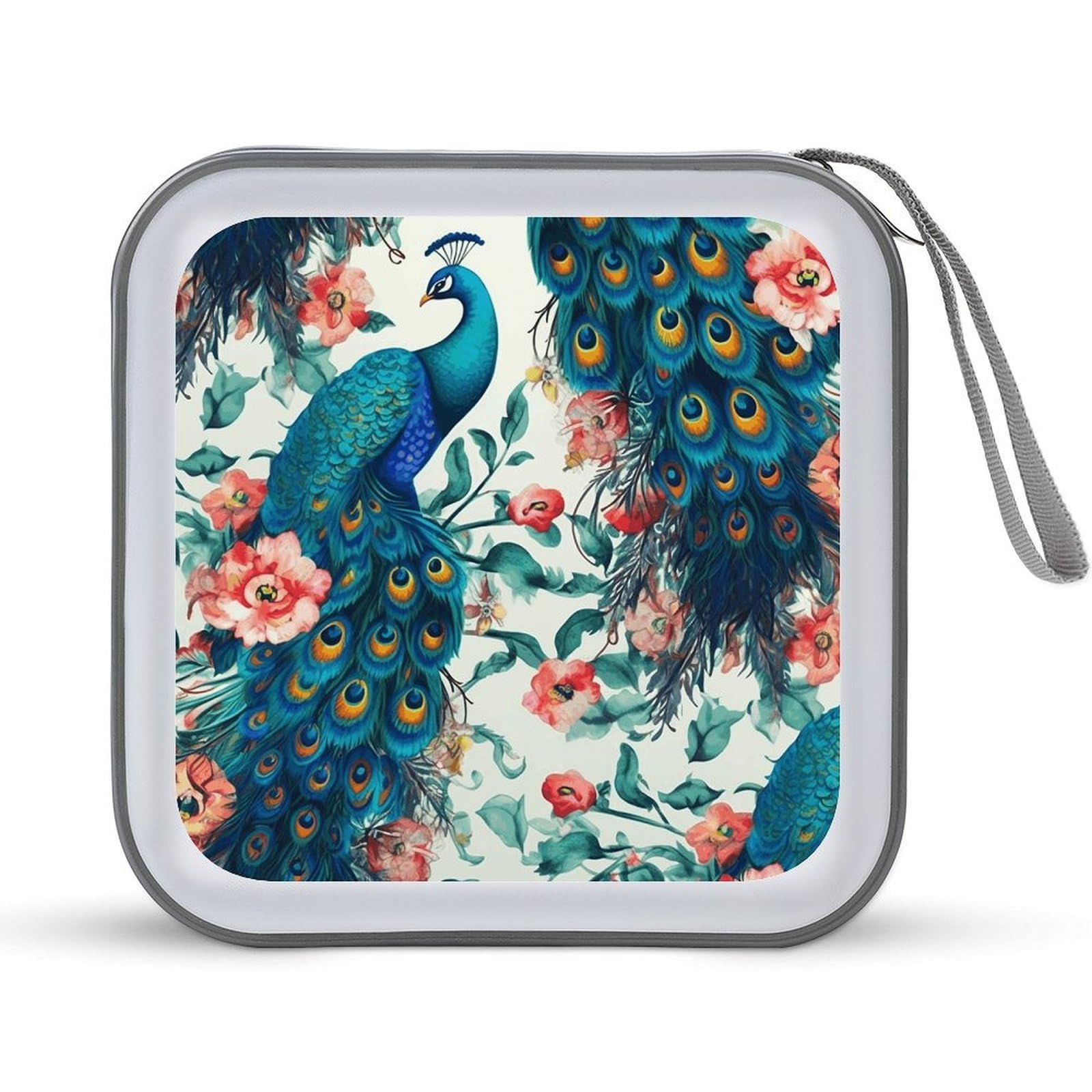 VstaDank Beautiful Peacock Flower CD Case DVD Holder Storage Portable Portable Portable Binder Holder Wallet Large Storage Disc Wallet Bag Hard Plastic DVD Disc Case Large Media Binder 40 Capacity