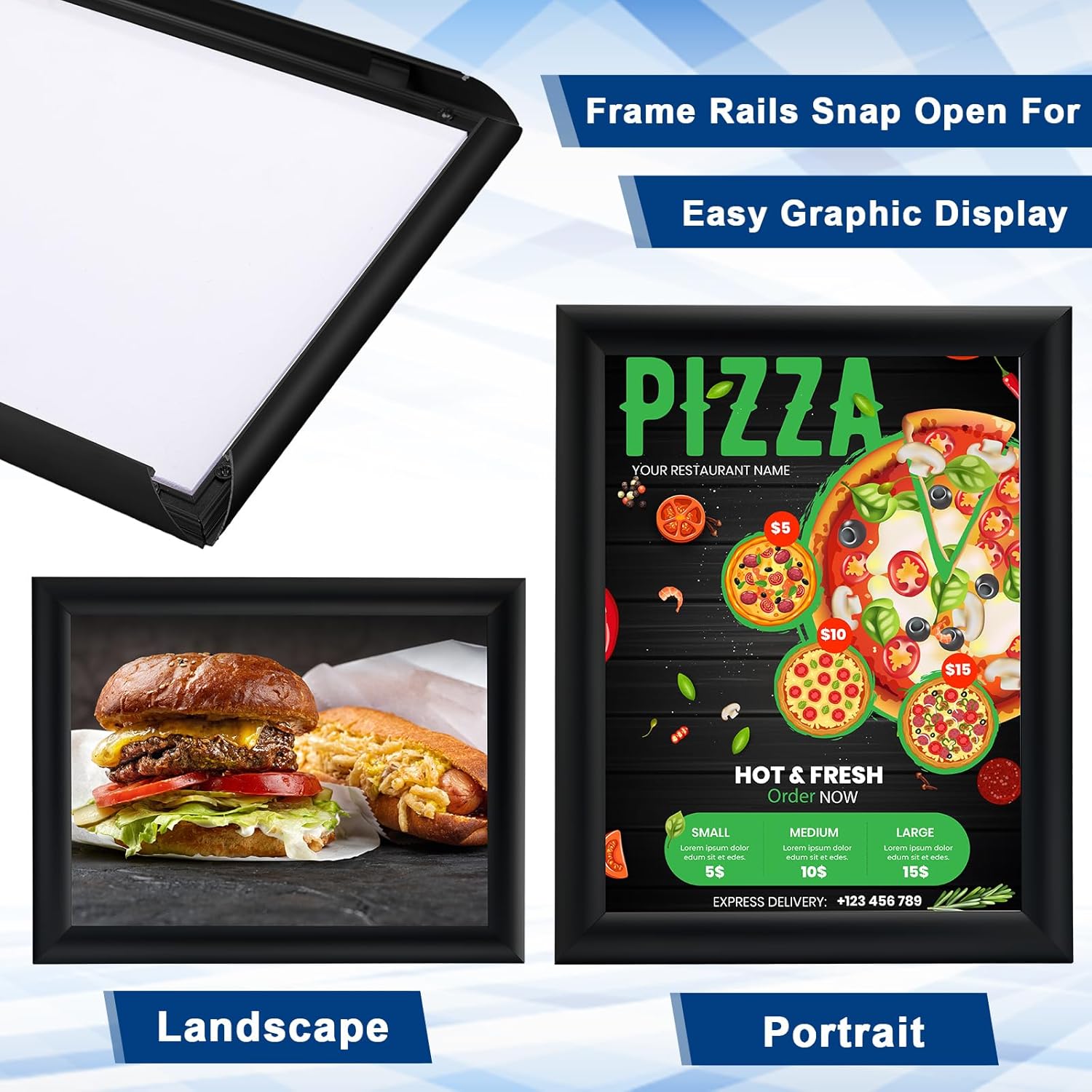 Blulu 2個 ブラック、12 x 18インチ、フロントロード 簡単オープン スナップフレーム ポスター/写真フレーム、スナップオ