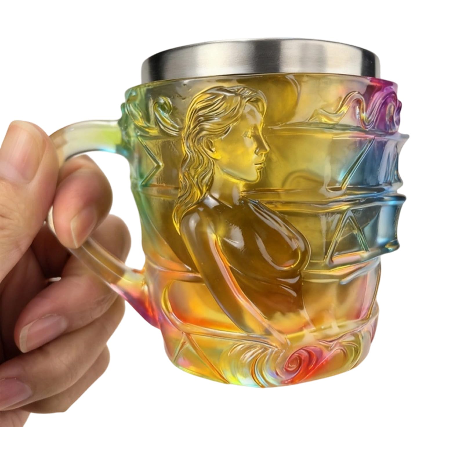 carotoe Drinking Mug with Ergonomic Handle Resin and Stainless Steel Drinkware Multipurpose Beverage Cup for Hot Cold Drink Artistic Coffee Cup with Handle
