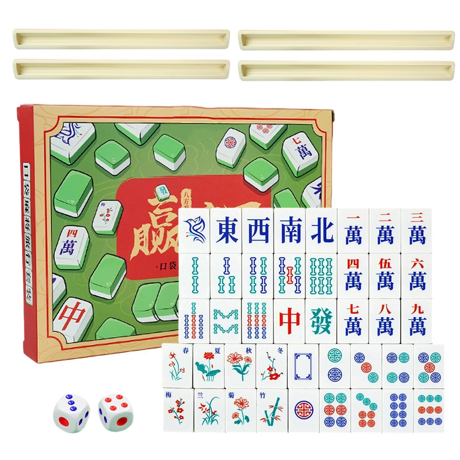 Juego de mahjong para principiantes, bonito juego tradicional de Mah Jongg, mini juego de mahjong de viaje, para mujeres y hombres, principiantes, reuniones familiares, al aire libre, camping