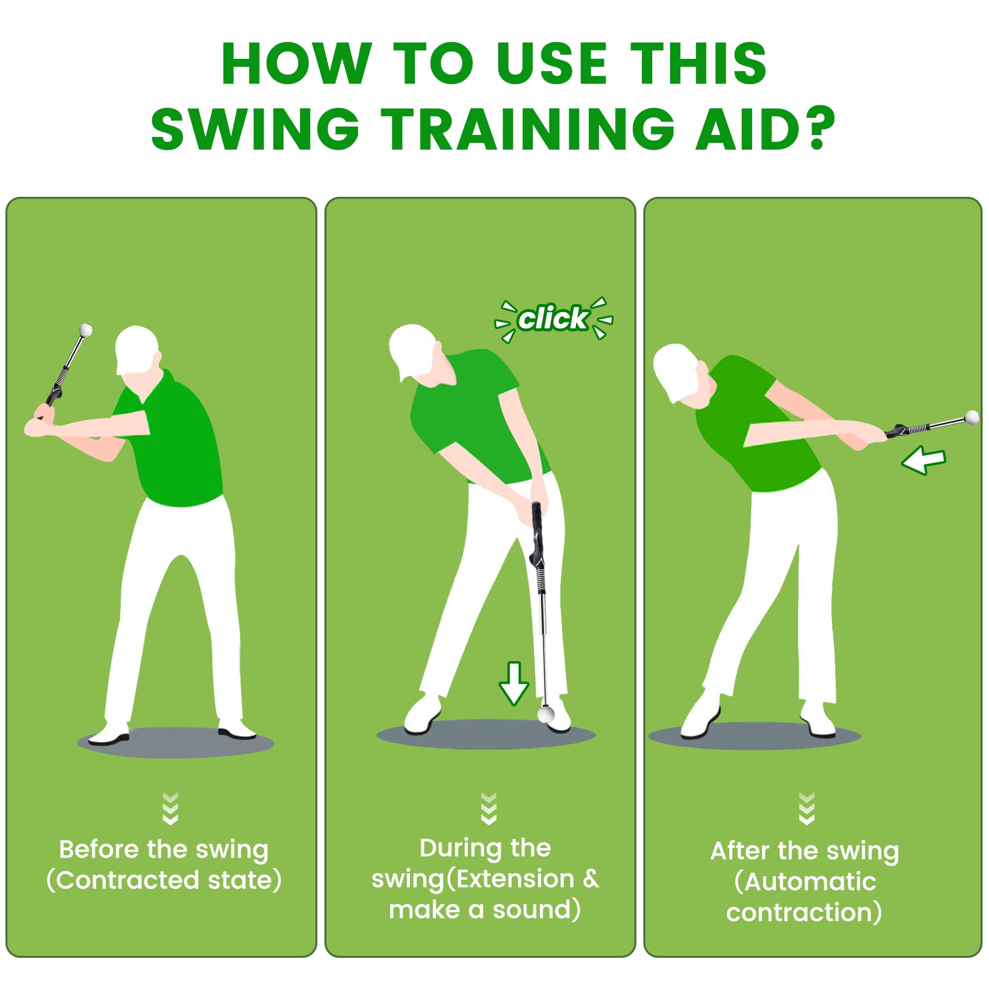 Seticek Retractable Golf Swing Training Aid,Rhythm Click Sound Warm Up Golf Swing Trainer,Golf Grip Trainer Attachment -Strength & Tempo Training for Chipping Hitting,Golf Accessories for Men