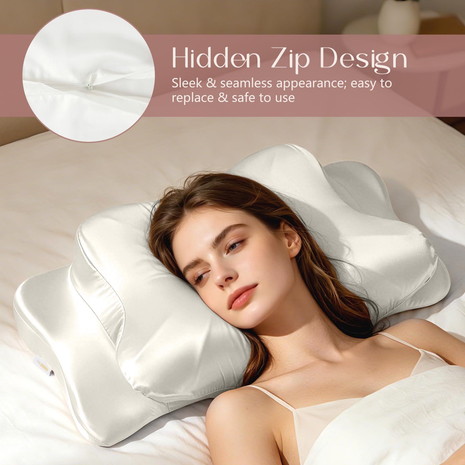 ZIMASILK 22 Momme Mulberry Silk Cervical Pillow Case, Ivory