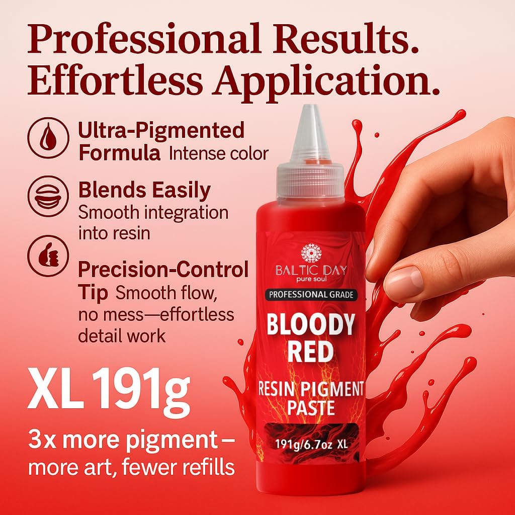 Bloody Red Epoxy Resin Pigment Paste XL (191g/6.7oz) – Opaque Epoxy Dye & High Concentration Coloring Paste, Mica Powder Alternative for Resin Art, Jewelry, Tumblers, River Tables & Crafts - Image 2