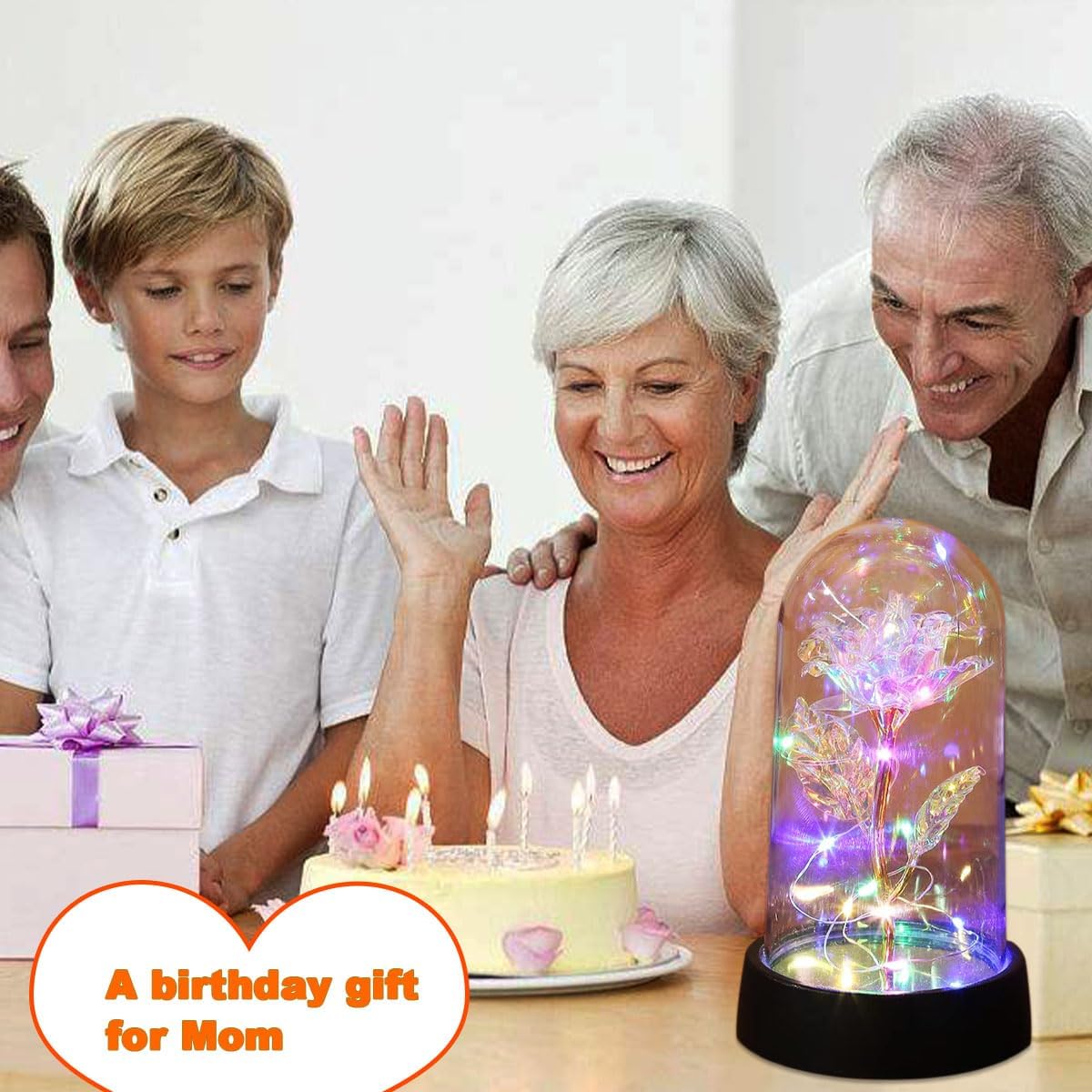 BAOXUE Rose Flower Gifts for Mother's Day Ideas, Mothers Day Flowers Gifts for Mom Wife from Daughter Son Husband,Light Up Rose in Glass Dome, Galaxy Forever Rose Eternas Birthday Gifts for Women - Image 6