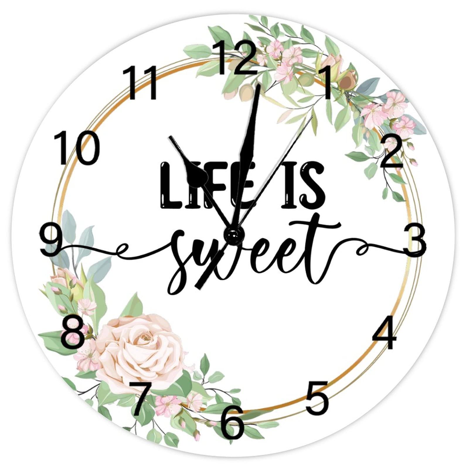 Horloge murale quartz couronne de fleurs rétro Life Is Sweet 38cm