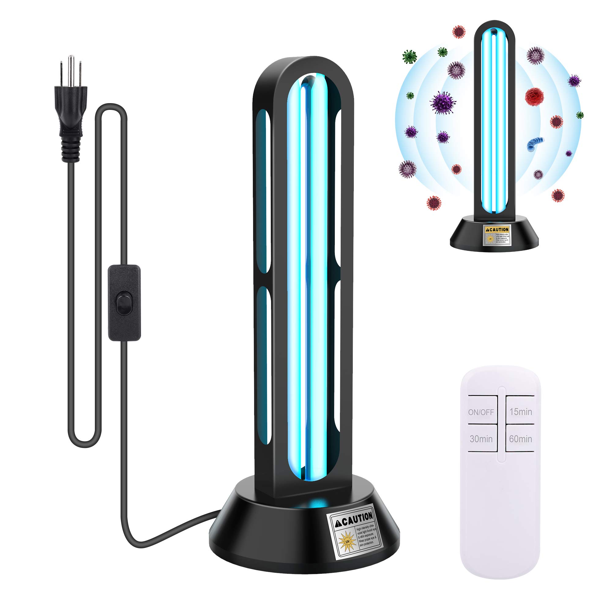 FiGoal Ultraviolet Germicidal UV Lamp 110V 36W Sterilization with Three-Step Timing Remote Control for Household Disinfection Living Room Bedroom Household Kitchen Hotel Germ Virus Free (Style 1)