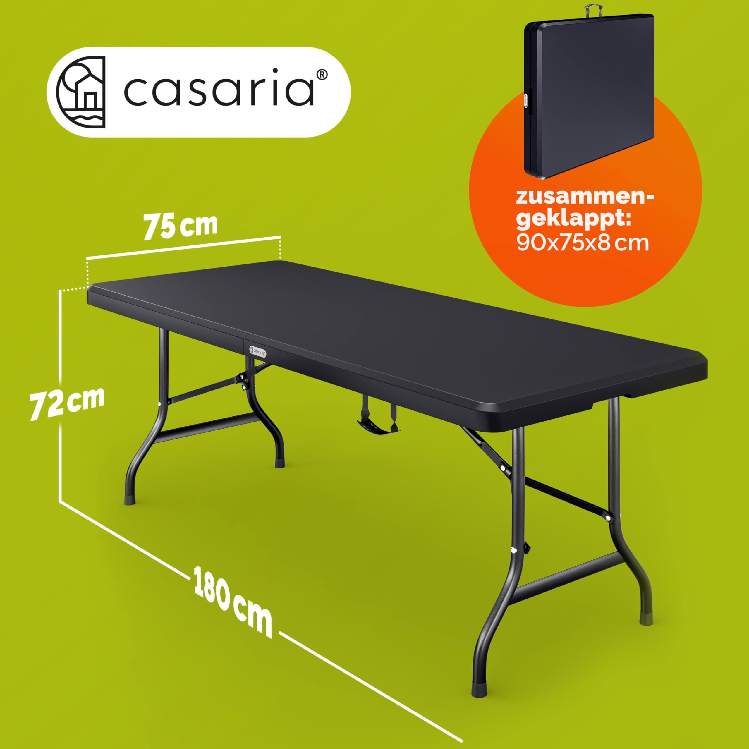 Casaria® Gartentisch 183x76cm Klappbar Wetterfest Tragbar Kunststoff 8 Personen Garten Terrasse Camping Balkontisch Klapptisch Buffettisch Anthrazit