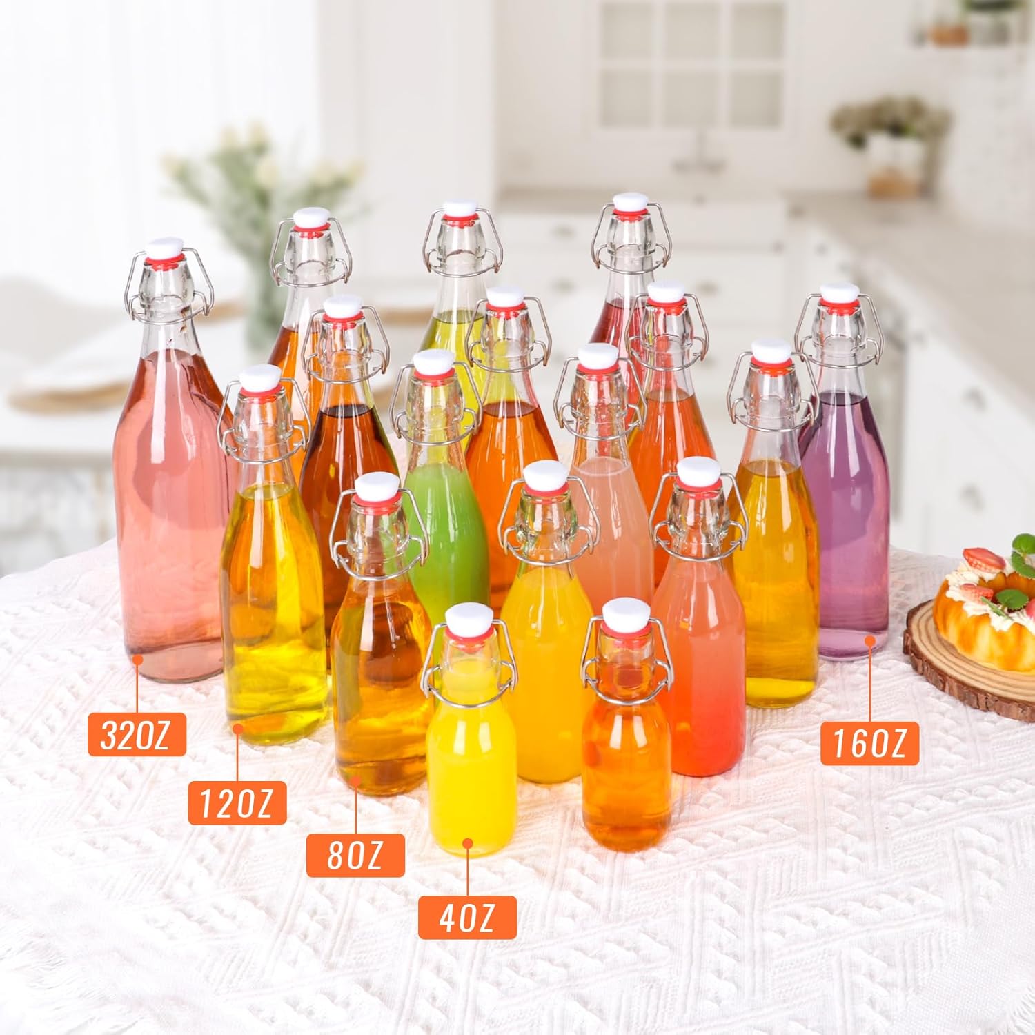 SZUAH Swing Top Glass Bottles 16oz 10Pack, Reusable Glass Bottle with Stopper for Kombucha, Home Brewing,Vanilla Extract, Beer(480ml, Set of 10)