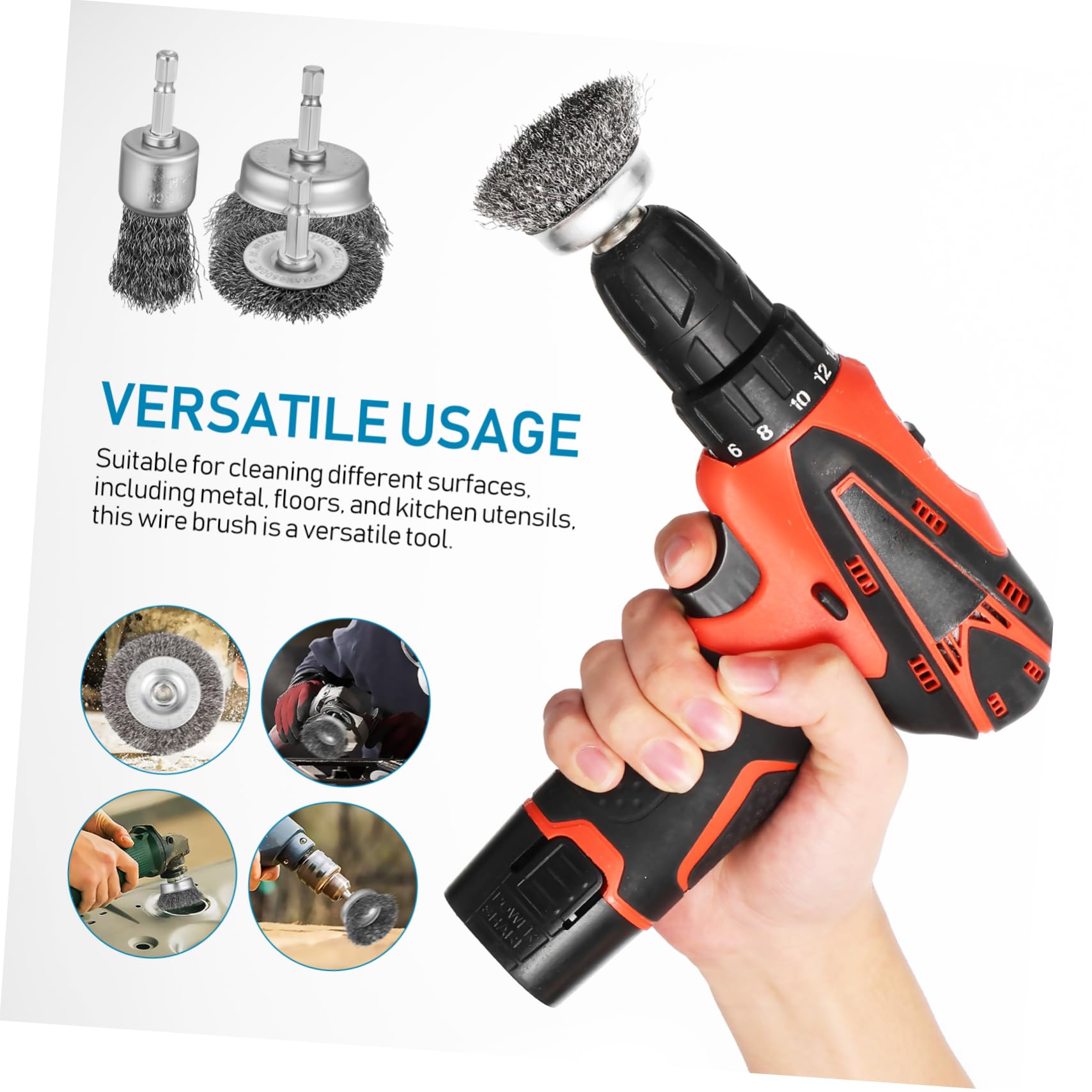 Brosse Métallique pour Perceuse à Roue, Lot de 15, Noir