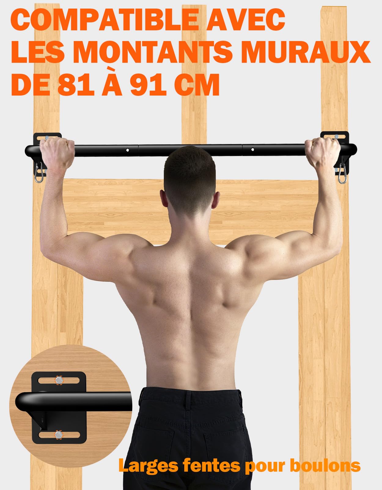 Fitarc Barre de traction murale robuste, barre de traction pour porte, construction en acier, équipement de gym pour la maison