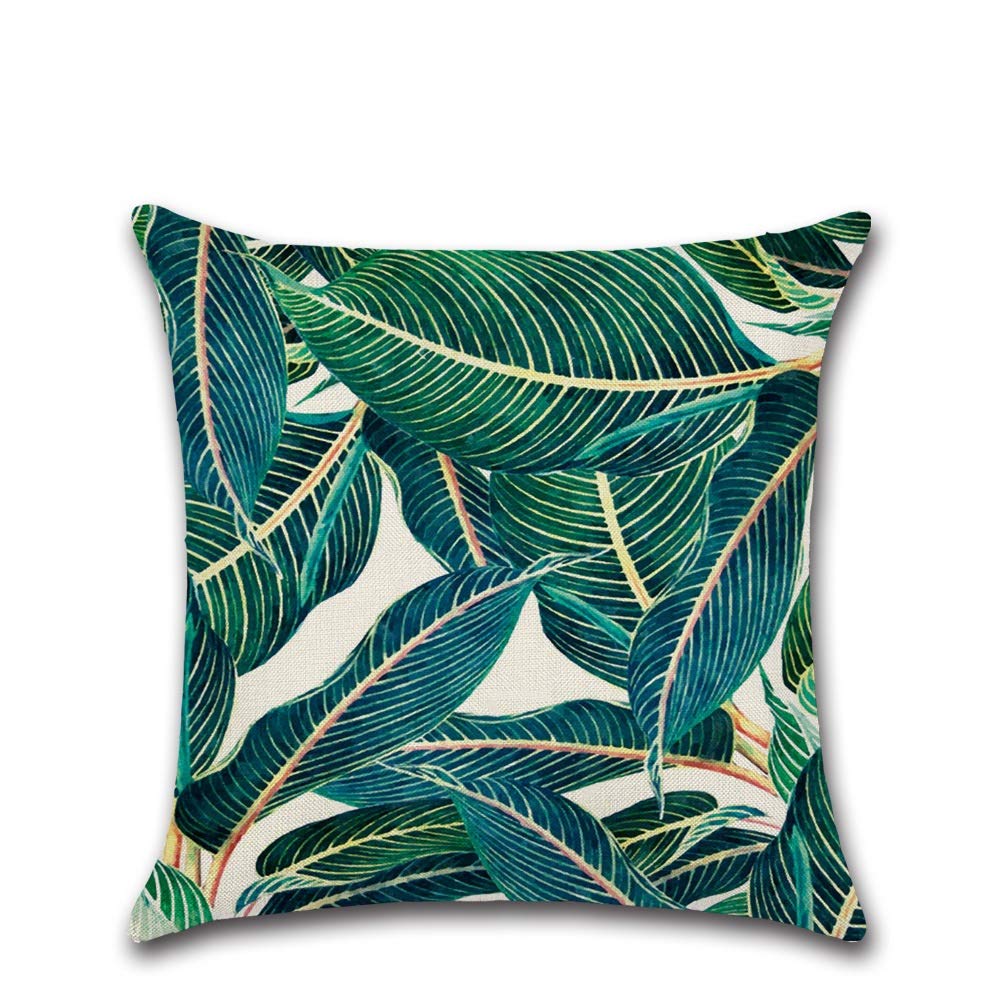 4 Federe Per Cuscini 45x45 Cm In Cotone E Lino Con Motivo Foglie Tropicali Verdi - Cuscini Decorativi Con Cerniera Nascosta Per Divano, Letto E Auto