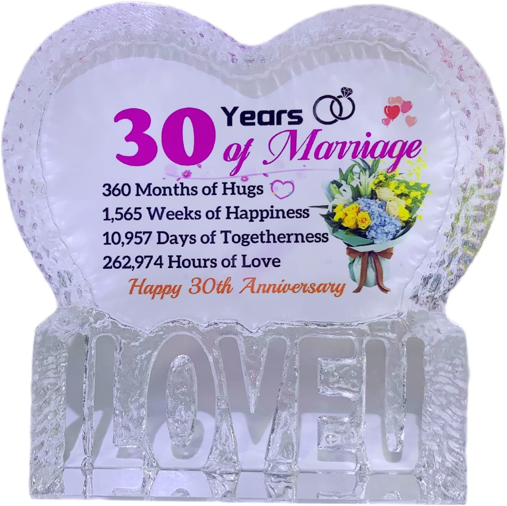 30th Pearl Wedding Anniversary Romantic Gifts for Women Couple Her,30 Years Anniversary Wedding Gifts for Wife Girlfriend, Crystal Heart Marriage Keepsake