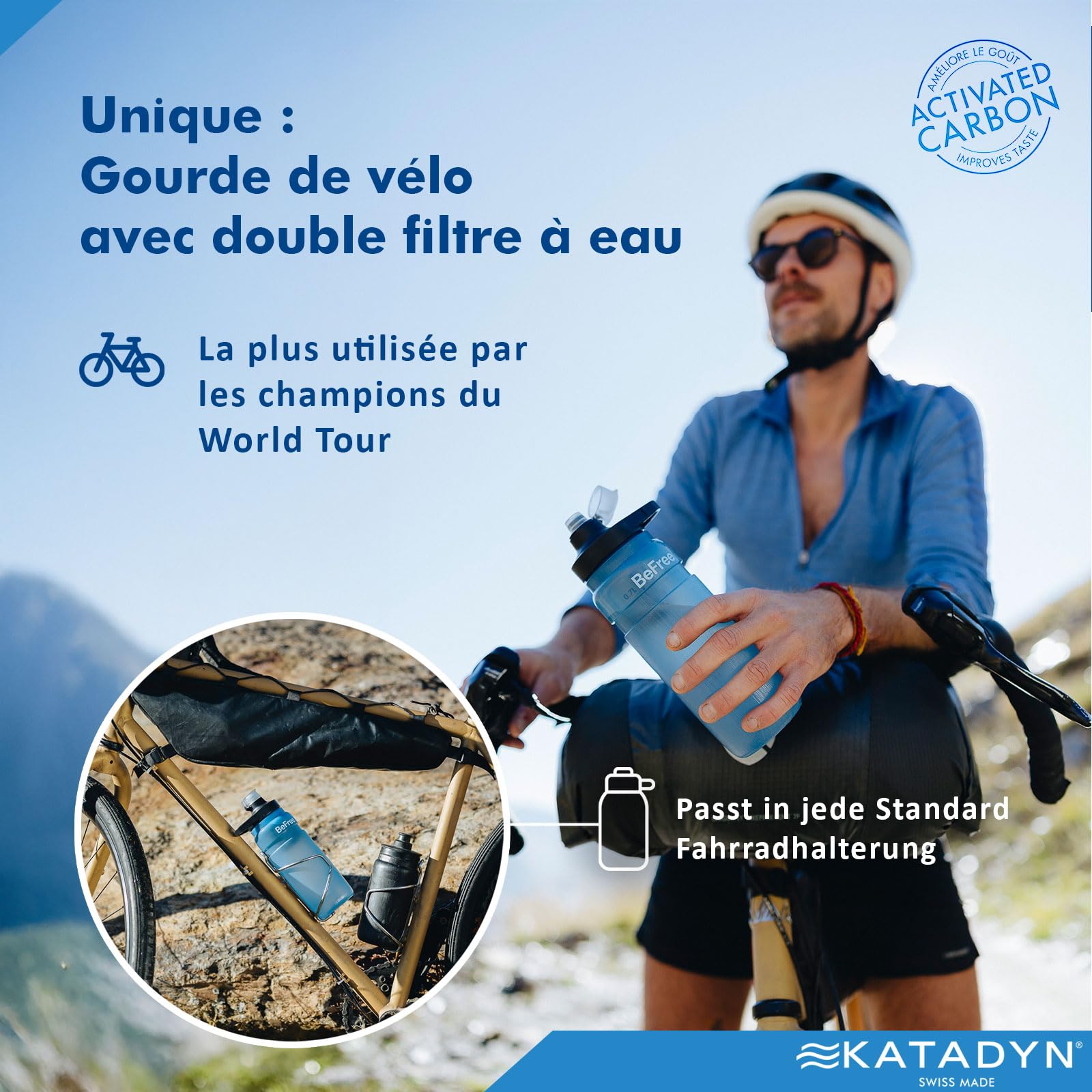 Katadyn BeFree AC Bottle Gourde filtrante à eau pour extérieur, 0,7 l, ultra légère, fibre creuse et charbon actif, pour camping, randonnée, trekking, voyage, filtration de l'eau portable sans BPA