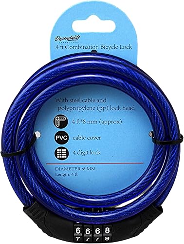Miniatura 2 de Candado de bicicleta de combinación de acero flexible de 4 pies con mecanismo de autoajuste, 0.315 pulgadas de grosor con cubierta de PVC, código