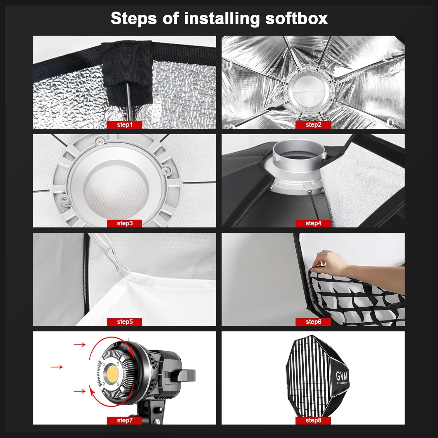 GVM Soft Boxes Lighting, Bowens Mount with Honeycomb Grid, Compatible with P80S/ SD80D/SD80S/GVM-G100W/GVM-PR150R/GVM-PRO-SD200B/GVM-PRO-SD300B and Other Bowens Mount Light, Suitable for studio Photog