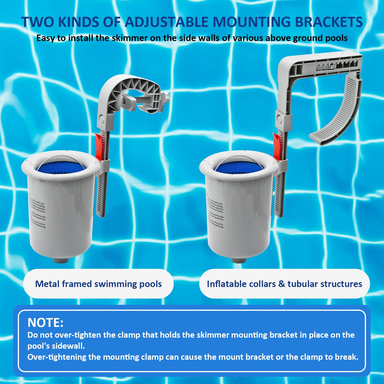 Skimmer de superficie de piscina sobre el suelo con cesta de skimmer desmontable, filtro flotante de piscina automático, skimmer de superficie de montaje en pared para collares inflables, marco de