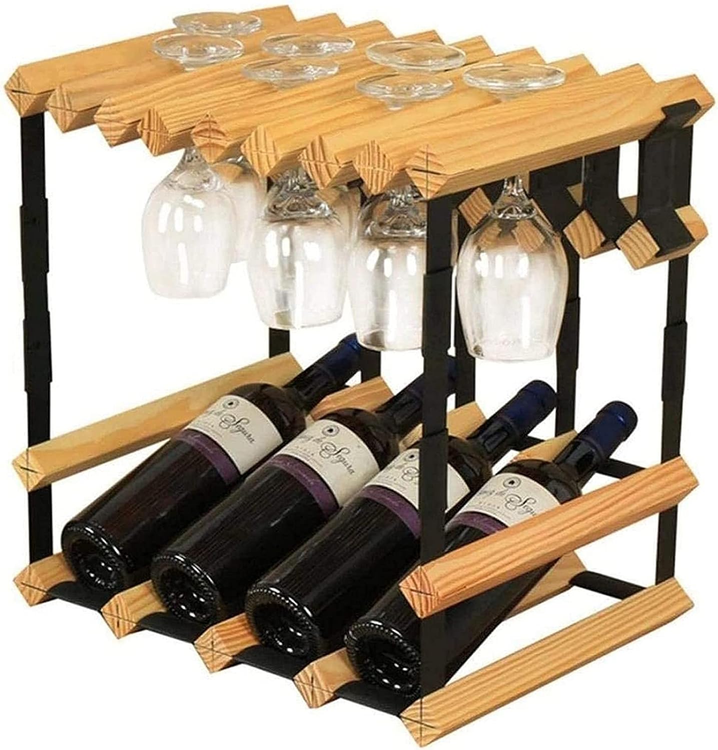 Kitchen Storage Organisation Freestanding Wine Rack Wine Bottle Pine Wooden Barrel 4 Bottles Hanging Wine Glasses Rack Stand Metal Steel Wood Cabinet Bottle Holder Countertop Dispaly Shelf F