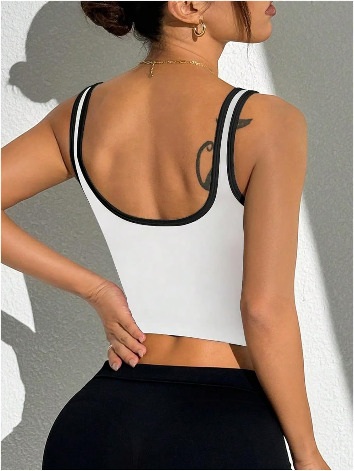 SOLY HUX Women's Athletic Tops Scoop Neck Sleeveless Contrast Binding Workout Yoga Crop Tank Top - Image 2