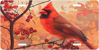 License Plate, Cardinal Animal Berry Front License Plate Aluminum Metal Car Plates Decorative Vanity Tag Decor Novelty Car Tag for Truck SUV Rv Cars Auto Accessory for Women Men 6 X 12 Inch