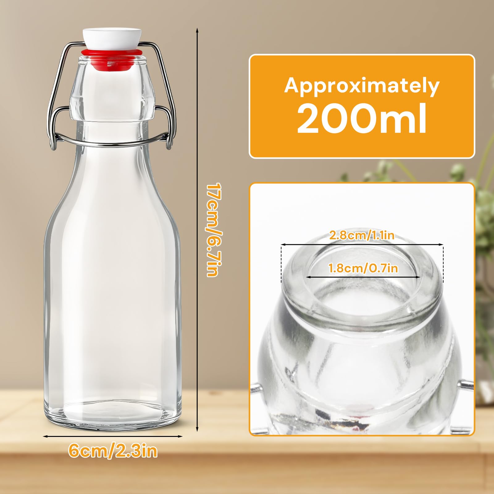 Botellas Cristal 200ml con Tapón Hermético de Clip Reutilizables para Aceites Vinagre Vino