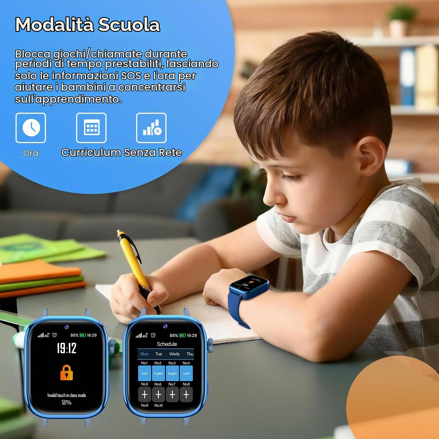 RUXINGX Smartwatch Bambini con GPS, Videochiamate, 4G Orologio Chiamate Blu | Chat Vocale, Funzione SOS, Modalità Scuola, Fotocamera, Sveglia, Contapassi Impermeabile IP68 per Ragazzi Ragazze Blu