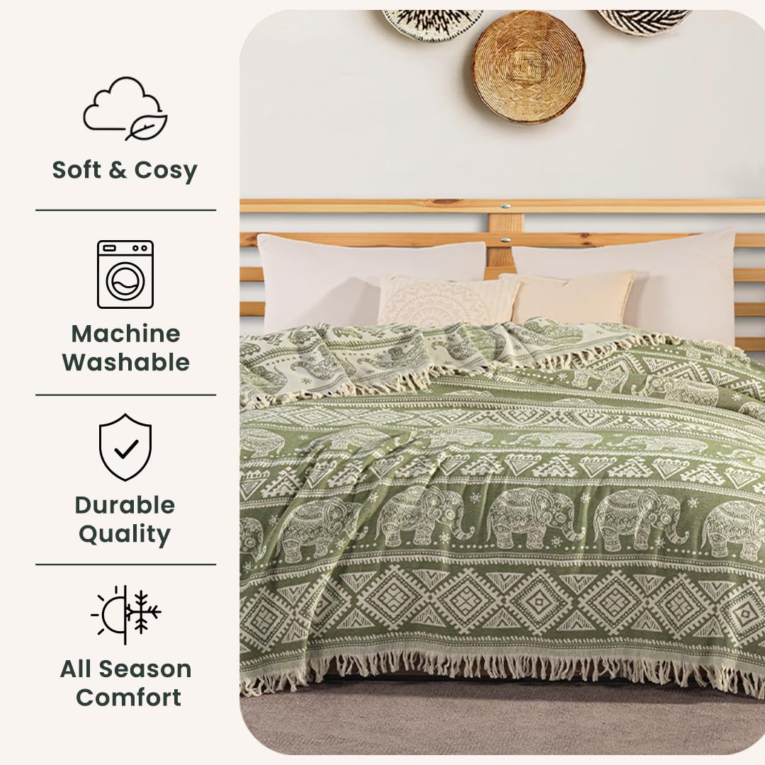 Milam London Coperta Boho, Copriletto King Size 220x240cm Verde Oliva | Copridivani 2 Posti, Coperte Boho, Copriletto King Size, Arredo Boho, Salvadivano