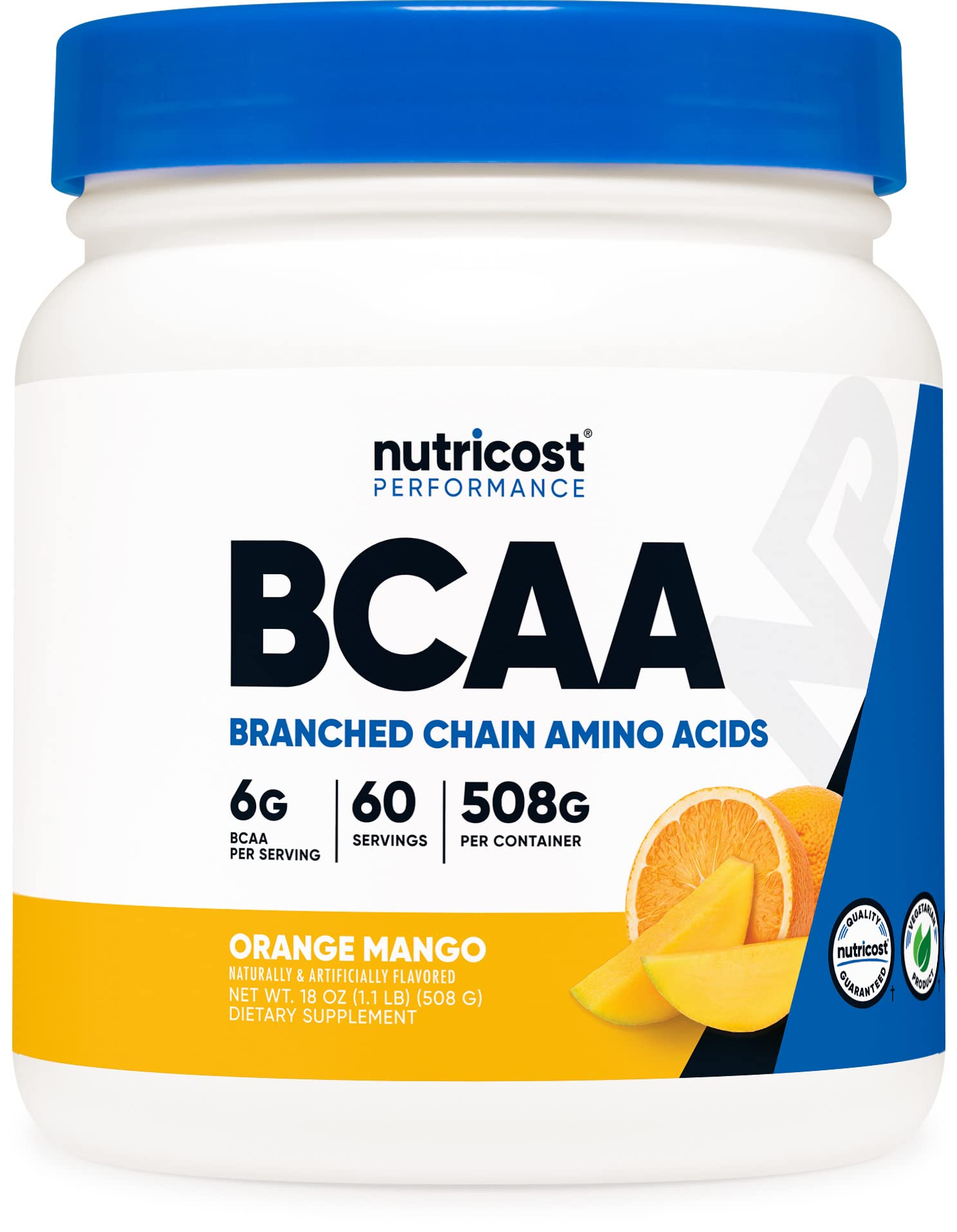 Nutricost BCAA Powder (Orange Mango, 60 Servings) - 2:1:1 Optimal Ratio, Gluten Free, Non-GMO, Vegetarian