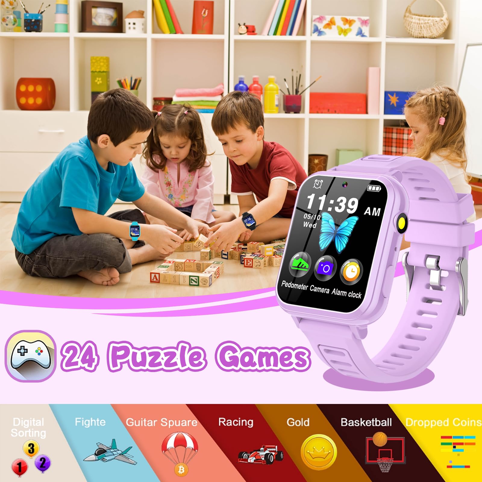 clleylise Reloj Inteligente Niño, Smartwatch Niños con 36 Juegos HD Cámara Alarma Reproductor de Música Podómetro Caloría Pantalla Táctil, Reloj Niño para Niños Niñas 4-12+