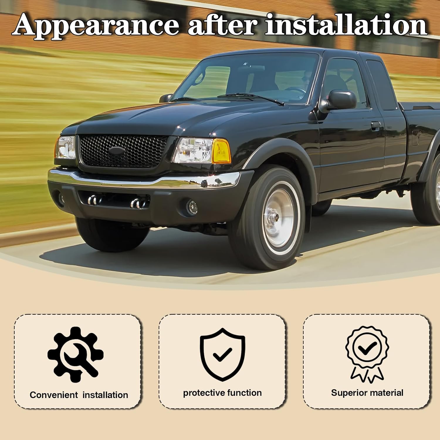 CarPartsDepot Front Grill Grille Black Gray With Emblem Provision Compatible With 2001-2003 Ford Ranger Fits 3L5Z8200BA FO1200395