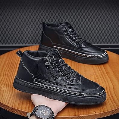 Retro Trainers Men's High-Top Trainers Runner Sports Shoes Outdoor Fitness Road Running Shoes Fashion Lightweight Breathable Slip Shoes PU Leather Men Walking Shoes