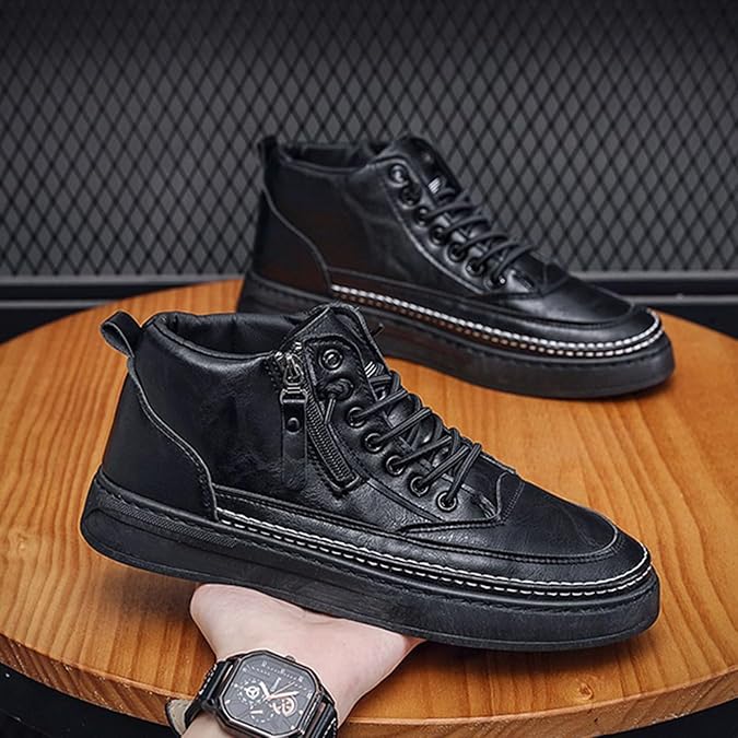 Retro Trainers Men's High-Top Trainers Runner Sports Shoes Outdoor Fitness Road Running Shoes Fashion Lightweight Breathable Slip Shoes PU Leather Men Walking Shoes