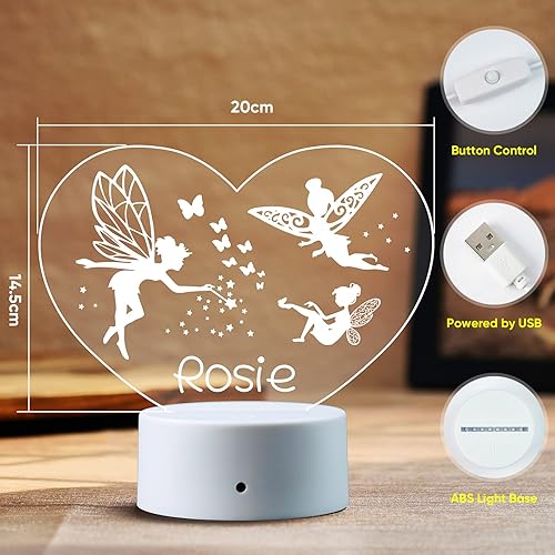 Miniatura 5 de VEELU Luz nocturna con nombre personalizado con hada rosa, luz nocturna personalizada para bebé, texto grabado, luz individual para niños, princesa,