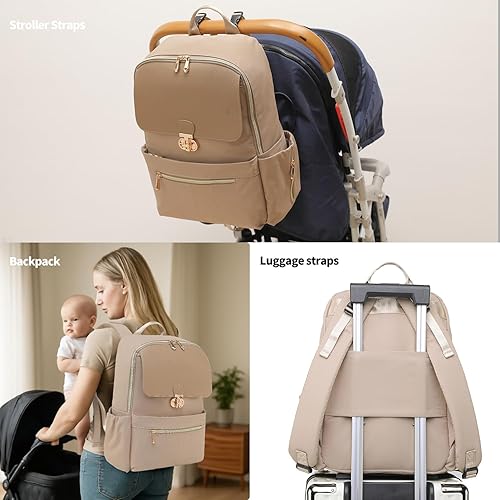 Miniatura 4 de Mochila para pañales de bebé, mochila para laptop para mujer, bolsa de bebé acolchada con bolsillos aislados, mochila de viaje para pañales (marrón