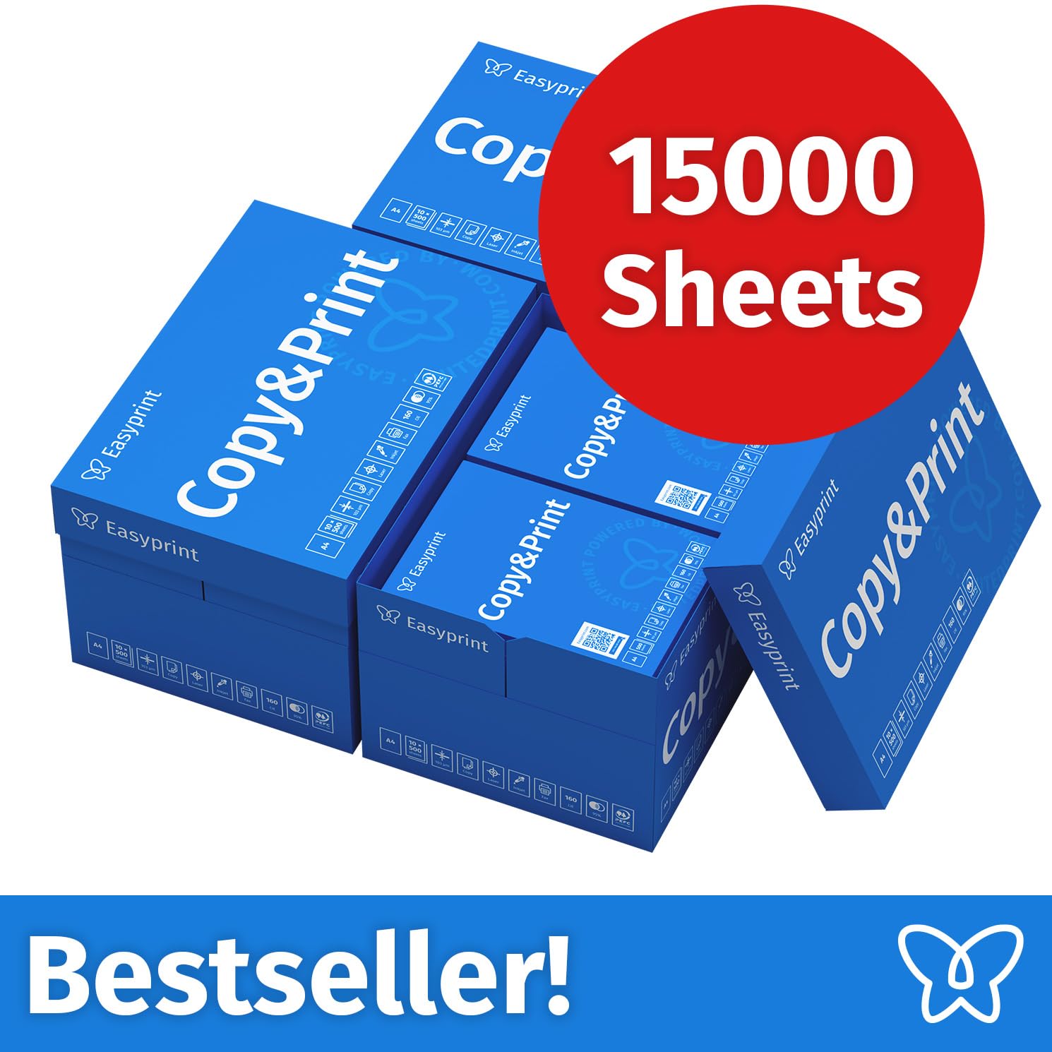 Easyprint Druckerpapier Kopierpapier 15000 Blatt 30 x 500 A4 Premium Hochweiß CIE 160 PEFC zertifiziert