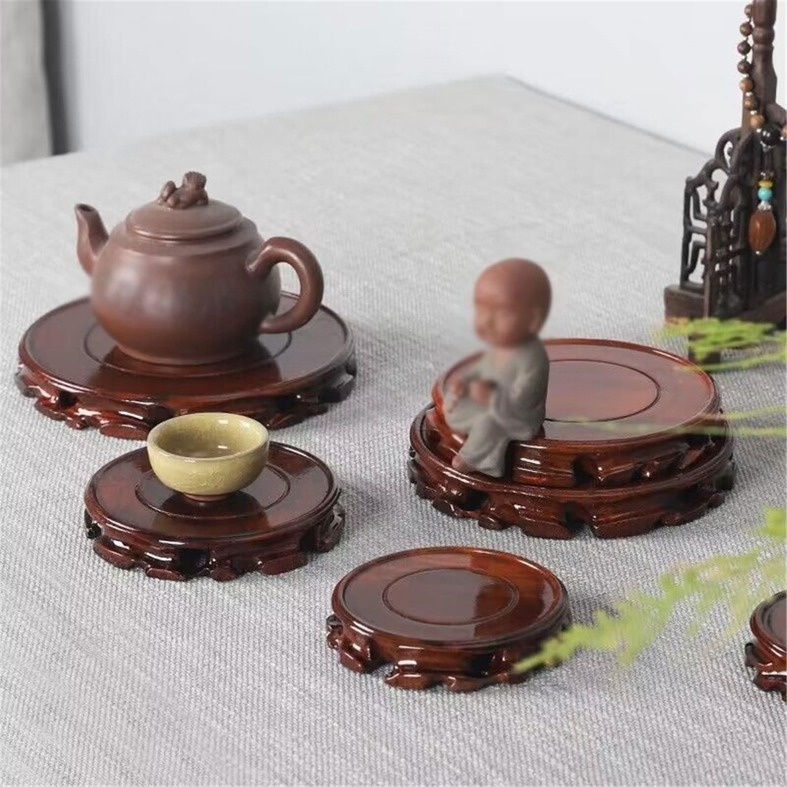 Stojak na Bonsai Zestawy do kawy i herbaty z podstawą drewna, wazonem doniczką Baza Bonsai(XS)