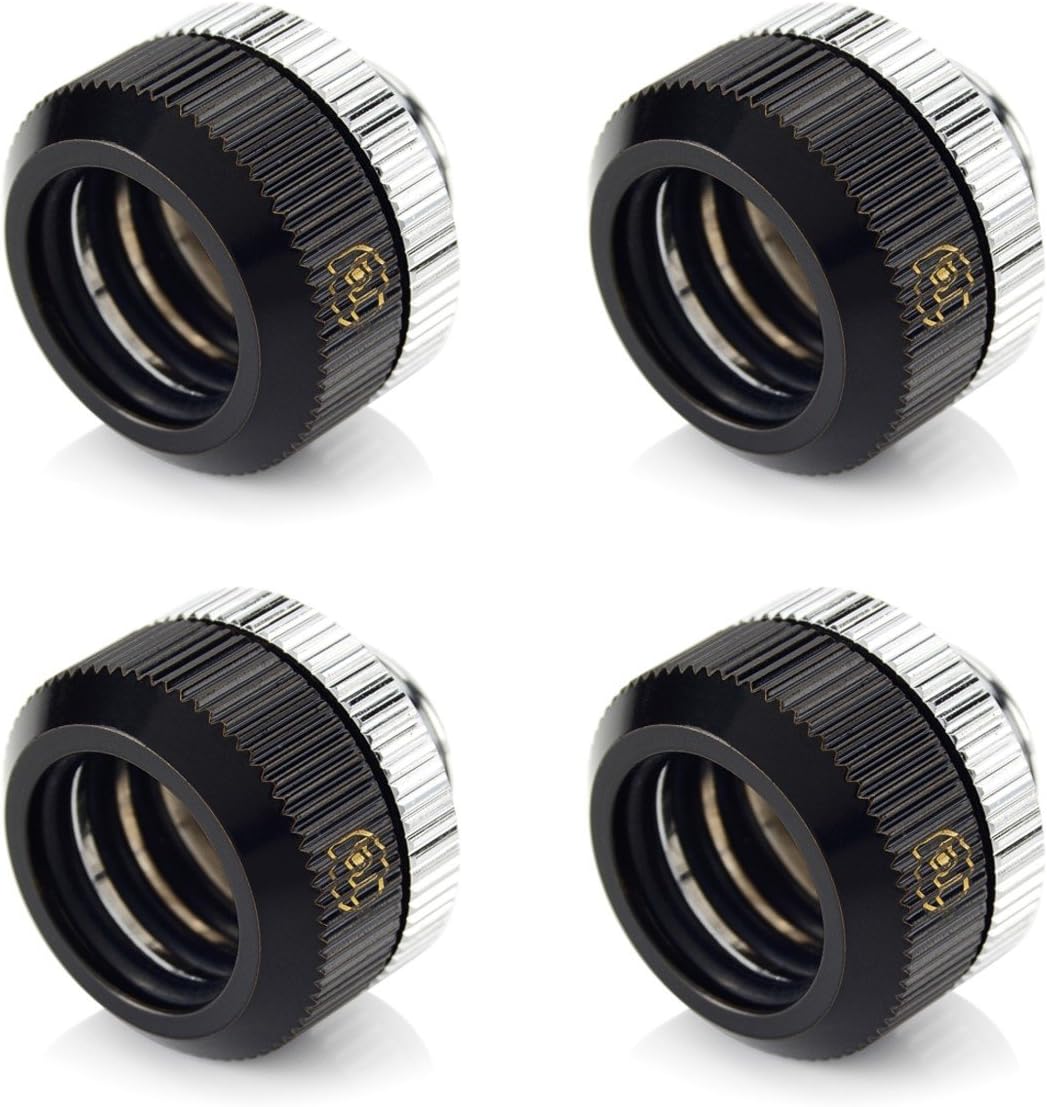 Bitspower Touchaqua G1/4" Dual O-Ring Tighten Fitting for 14mm OD Hard Tubing (for Use with Bitspower Rigid Tubing Only), Glorious Black, 4-Pack