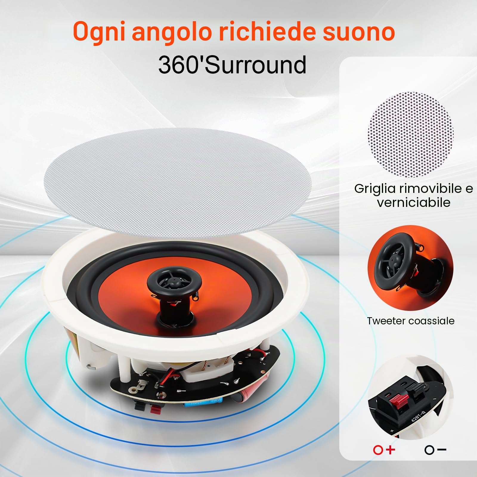 Herdio Altoparlanti da soffitto da 4 pollici Potenza massima 240 Watt Altoparlanti passivi da incasso a 2 vie Ideali per bagno, cucina, soggiorno, ufficio (1 paio)