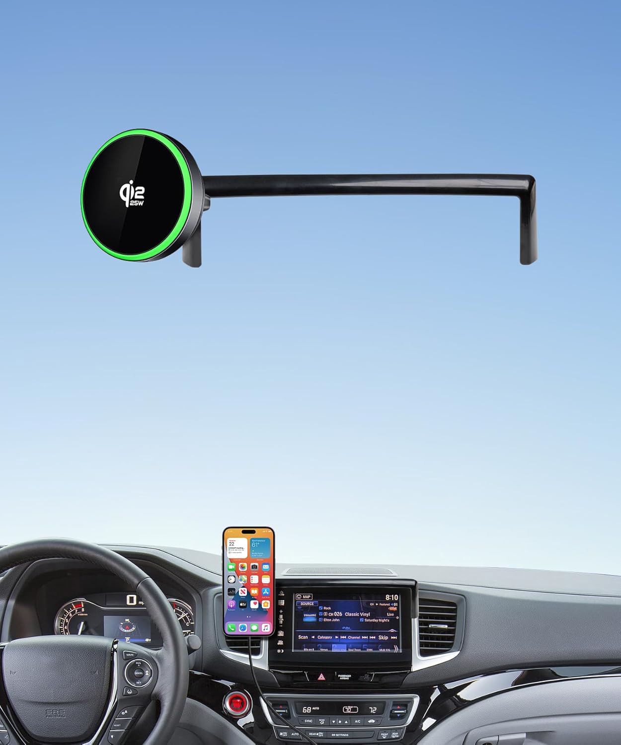 Qi2.2 Max 25W Fast Wireless Car Charger Phone Holder for Honda Pilot 2016-2022/Passport 2019-2025/Ridgeline 2017-2023 5/8-Inch Screen, Magnetic Phone Mount Compatible with MagSafe
