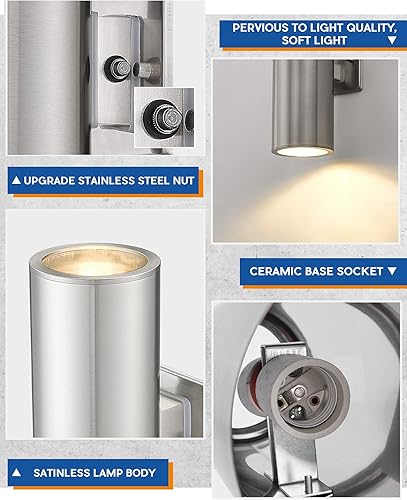 Miniatura 2 de TENGXIN Aplique de pared al aire libre del atardecer al amanecer, lámpara de pared con cilindro de acero inoxidable, luces exteriores para casa,