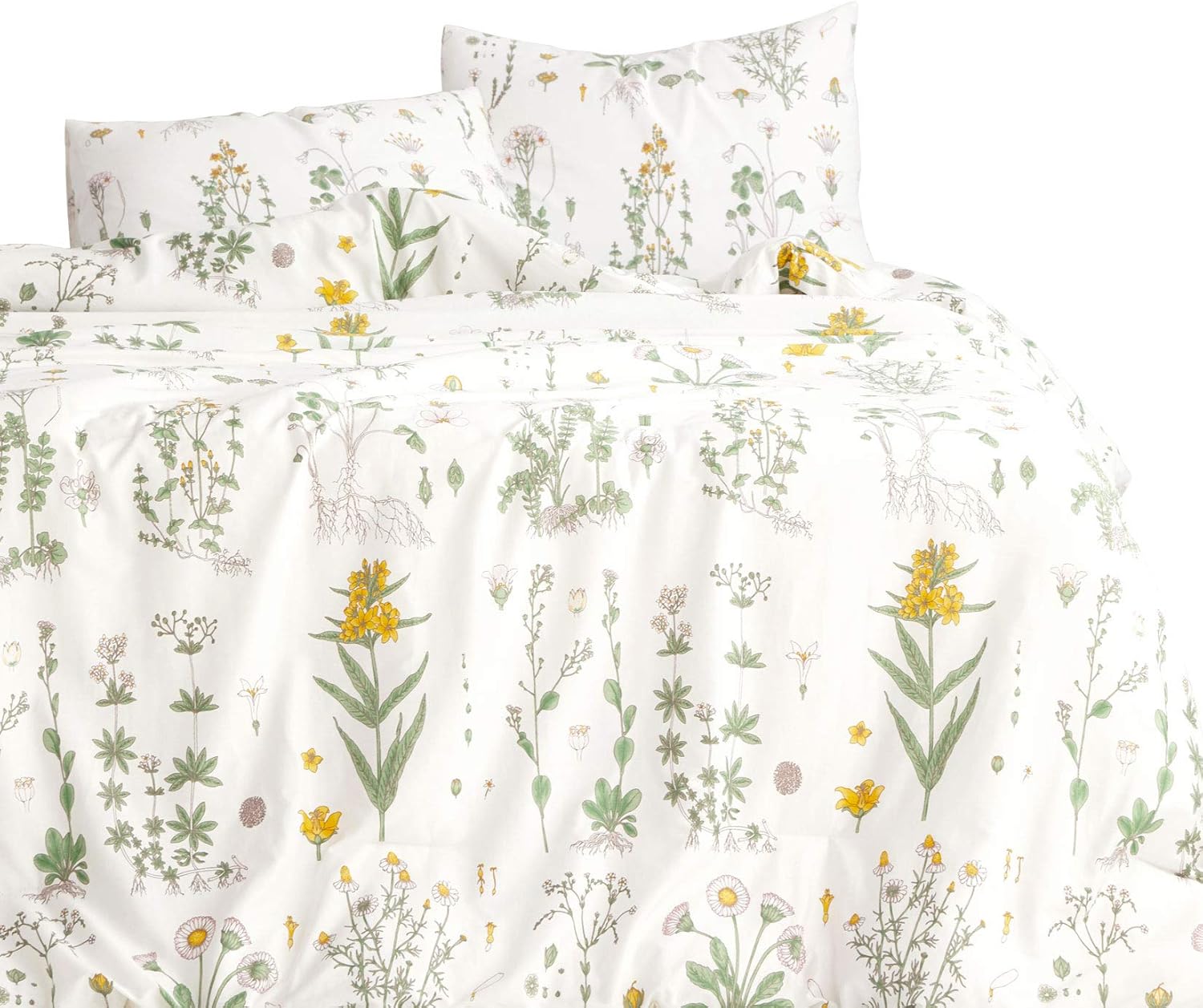 Exclusive Wake In Cloud - Botanical Comforter Set, 100% Cotton Fabric with Soft Microfiber Fill Bedding, Yellow Flowers and Green Leaves Floral Garden Pattern Printed on White (3pcs, Twin Size) Limited Stock Wake In Cloud - Botanical Comforter Set, 100% Cotton Fabric with Soft Microfiber Fill Bedding, Yellow Flowers and Green Leaves Floral Garden Pattern Printed on White (3pcs, Twin Size)