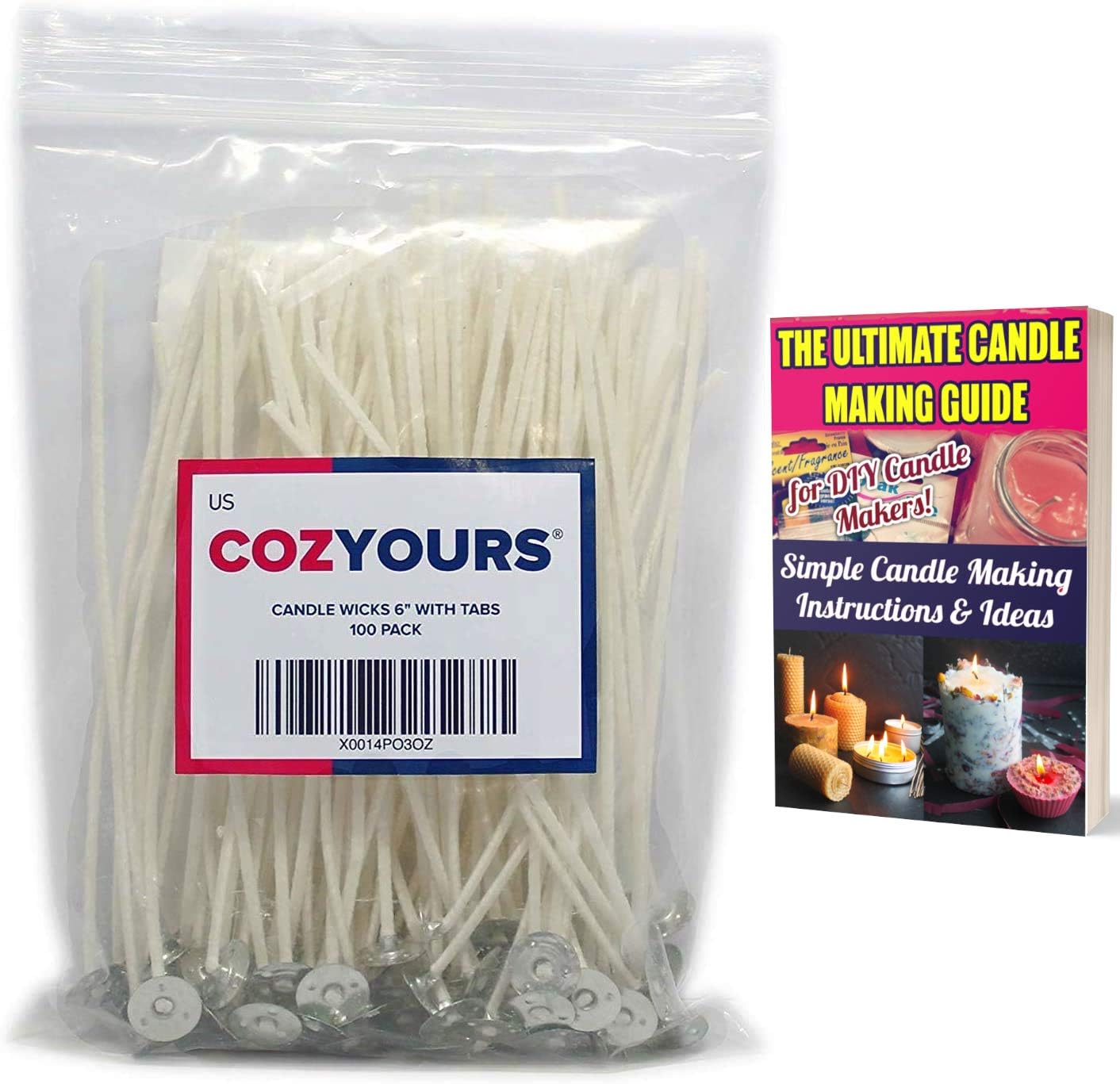 Cozyours 6 inch Cotton Candle Wicks for Candle Making, 100 Pcs, Pre-Waxed & Pretabbed