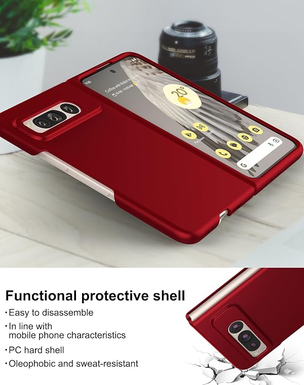 Foluu Case for Google Pixel Fold 2023, Ultra Thin Slim Fit Matte PC with Non-Slip Grip Full Protection Protective Cover for Google Pixel Fold 2023 (Red) by Foluu - Image 3