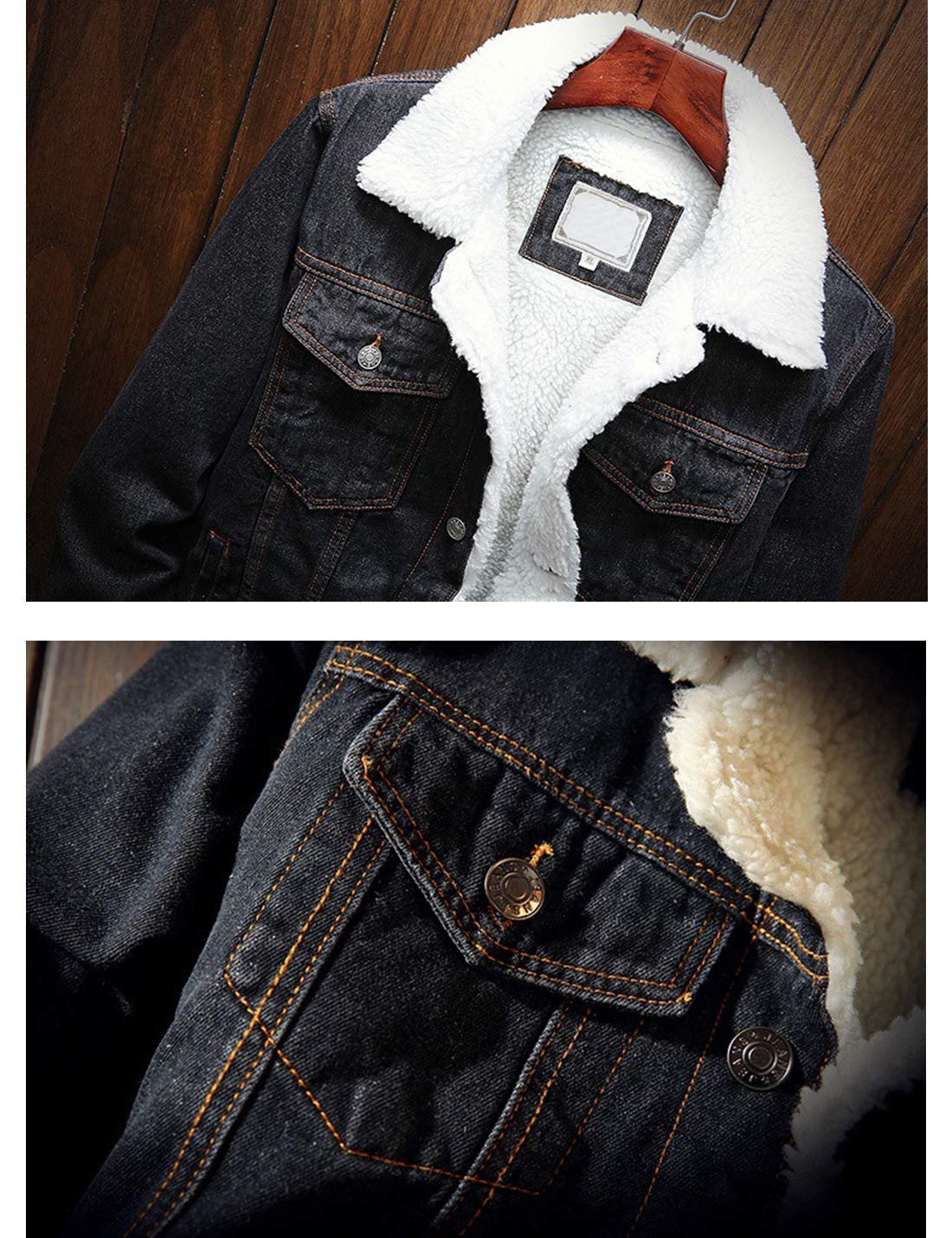 Omoone - Chaqueta de mezclilla gruesa con forro polar de borreguito y solapa, chaqueta de camionero para hombre