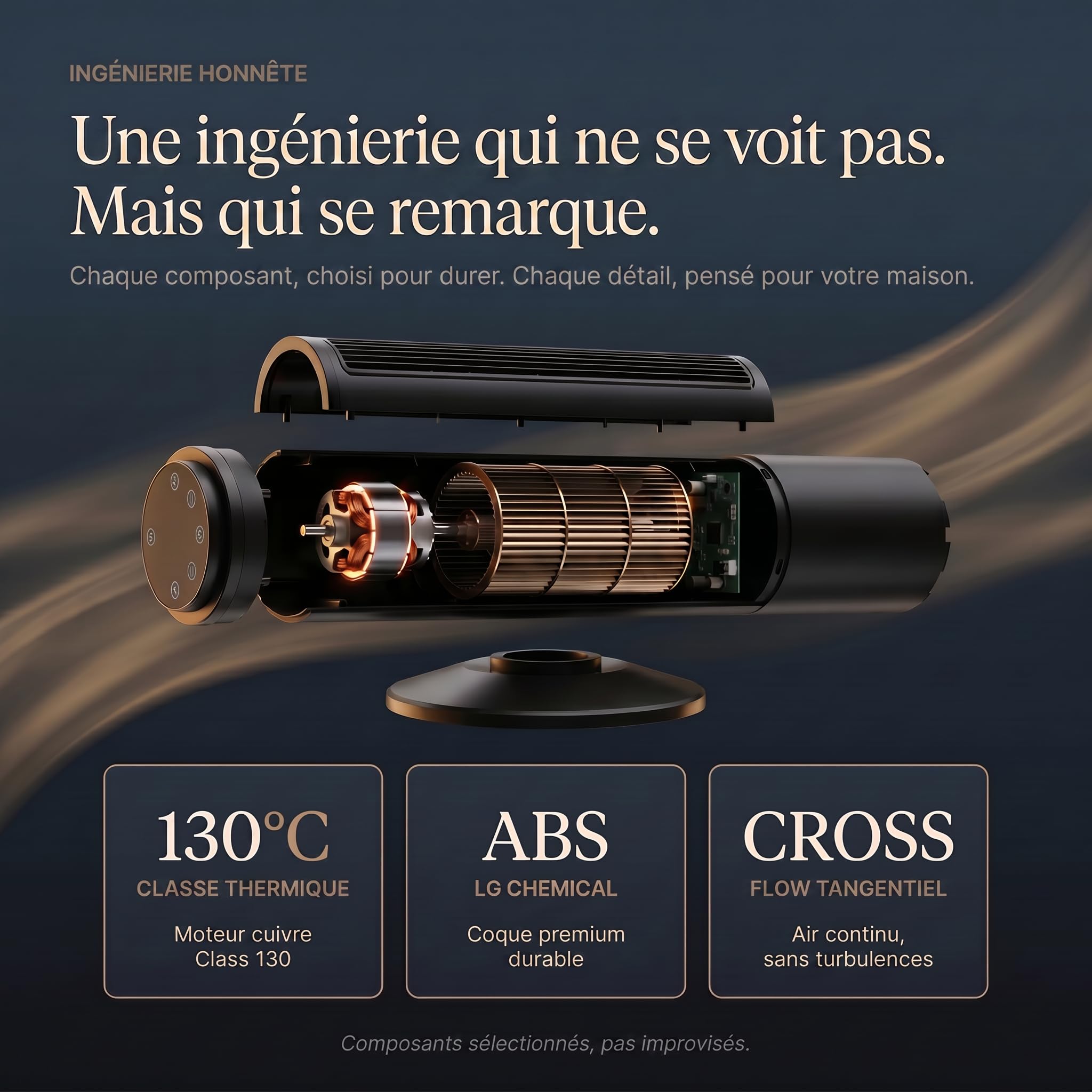 Ventilateur tour (102 cm), 20dB, vitesse pouvant atteindre 8 m/s, écran tactile LED, télécommande, 3 vitesses, minuterie 15 h, oscillation à 85°, silencieux, refroidissement rapide