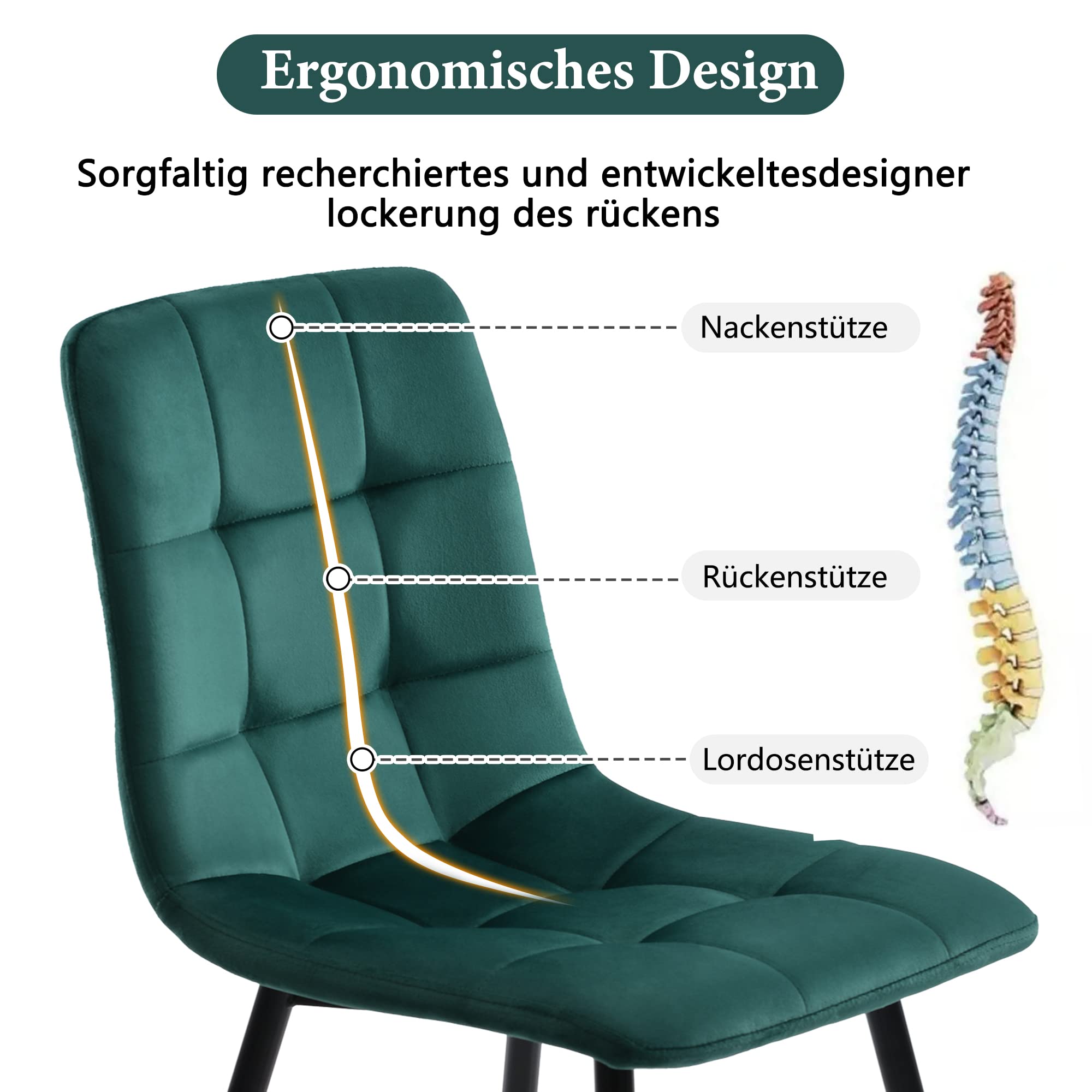 Essgruppe Esstisch mit 4 Stühlen Set für 4 Personen, Esstisch Rund 100x100x76 cm mit Goldenen Metallbeinen und 4 Grün Samt Esszimmerstühle, Weiße Tischplatte, Esszimmermöbel, Küchenmöbel