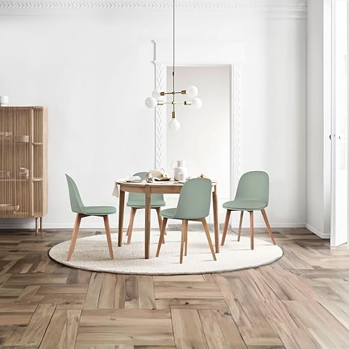 Miniatura 7 de 2xhome Juego de 4 sillas de comedor de plástico sin brazos, patas de madera para comedor, asiento acolchado de cuero sintético moldeado de plástico