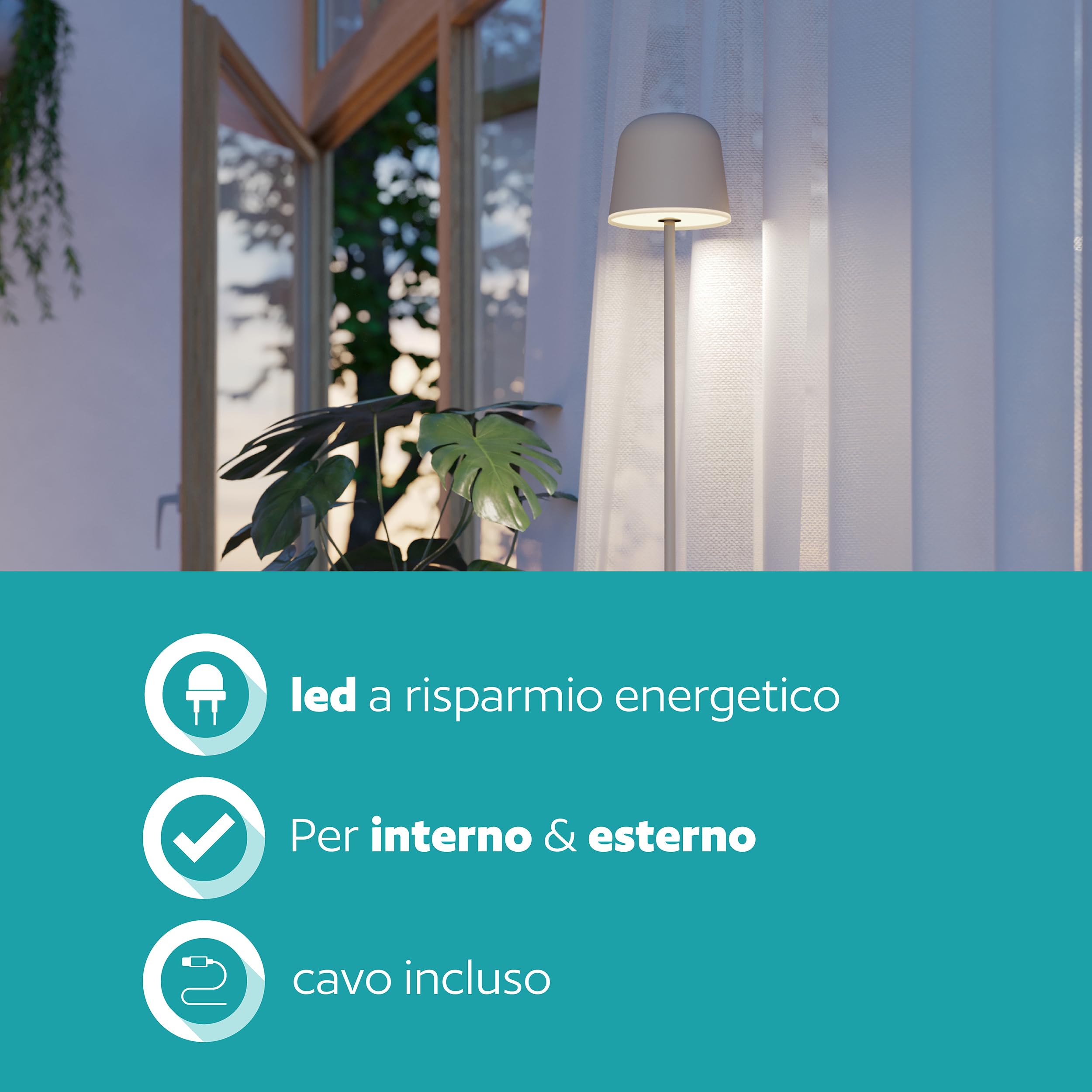 Eglo Lampada da terra a LED Mannera-L, senza fili, funzione | touch, dimmerabile, lampada da soggiorno in metallo beige, per interni ed esterni, IP54