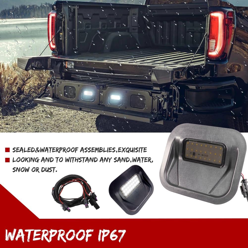 GTINTHEBOX Truck Bed Multi-Pro Lamp Kit With Wiring Harness Compatible with 2020 2021 GMC Sierra 1500 2500 HD 3500 HD, 2020 Chevrolet Silverado 1500 2500 HD 3500 HD Tailgate Step Light LED, Pack of 2